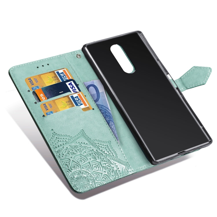 For Sony Xperia 1 Embossed Mandala Pattern PC + TPU Horizontal Flip Leather Case with Holder & Card Slots