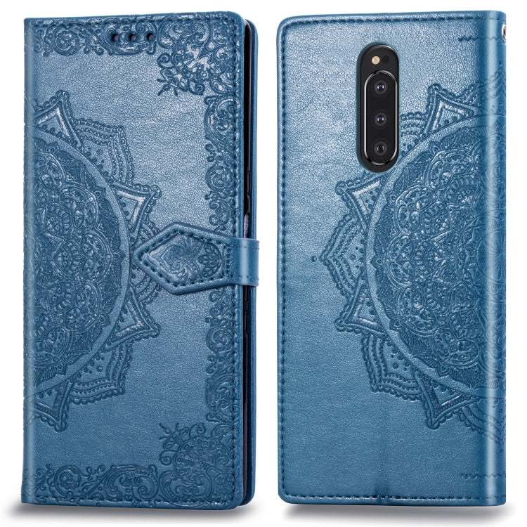 For Sony Xperia 1 Embossed Mandala Pattern PC + TPU Horizontal Flip Leather Case with Holder & Card Slots
