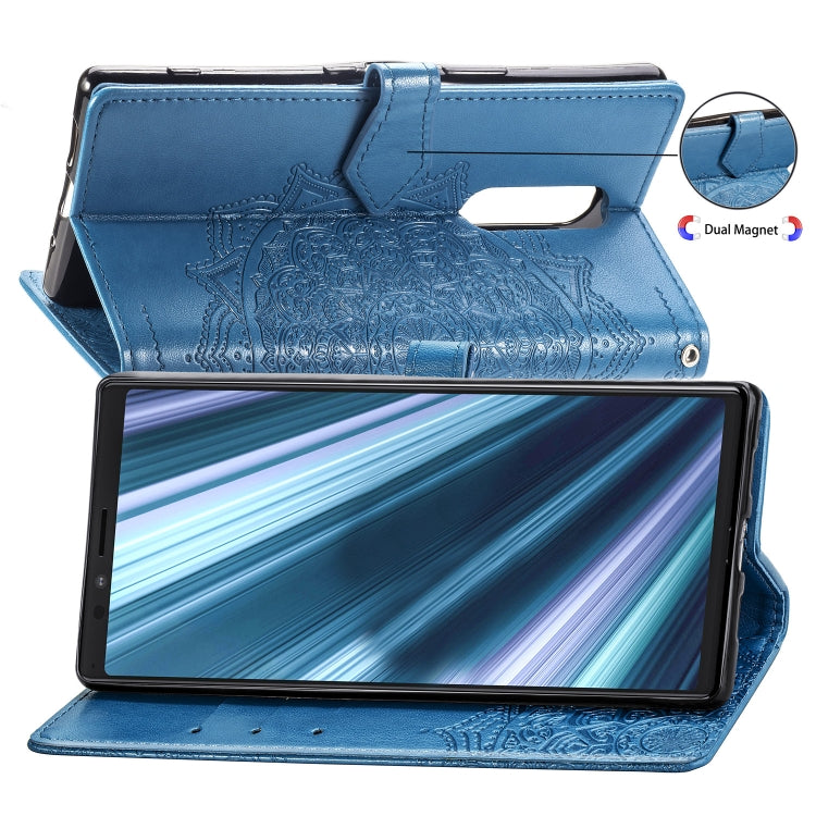 For Sony Xperia 1 Embossed Mandala Pattern PC + TPU Horizontal Flip Leather Case with Holder & Card Slots
