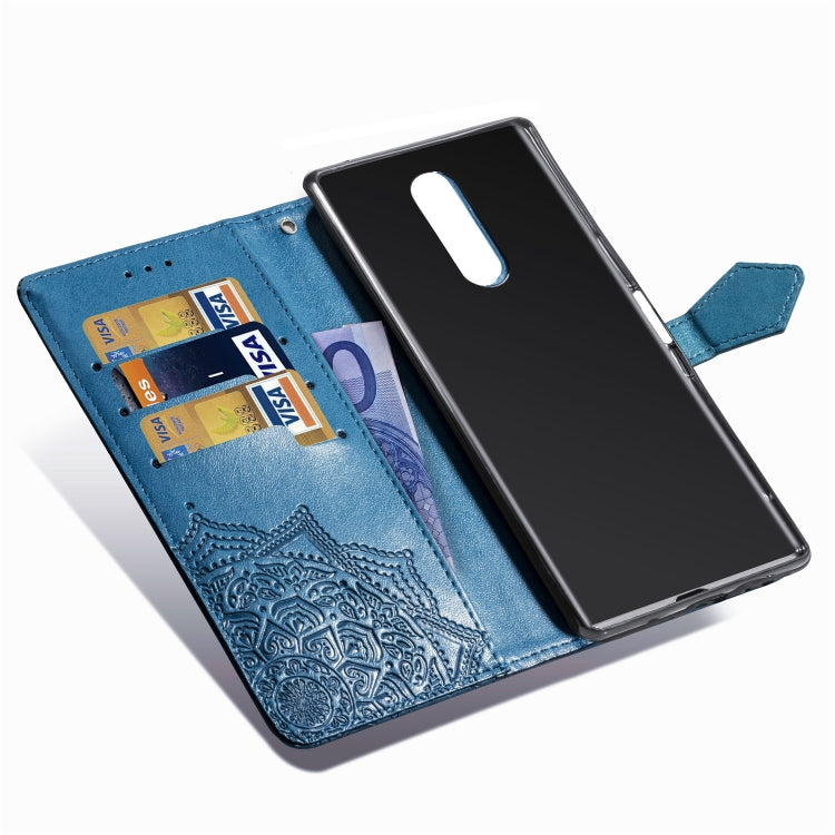 For Sony Xperia 1 Embossed Mandala Pattern PC + TPU Horizontal Flip Leather Case with Holder & Card Slots