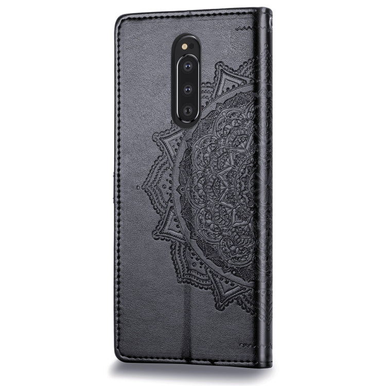 For Sony Xperia 1 Embossed Mandala Pattern PC + TPU Horizontal Flip Leather Case with Holder & Card Slots