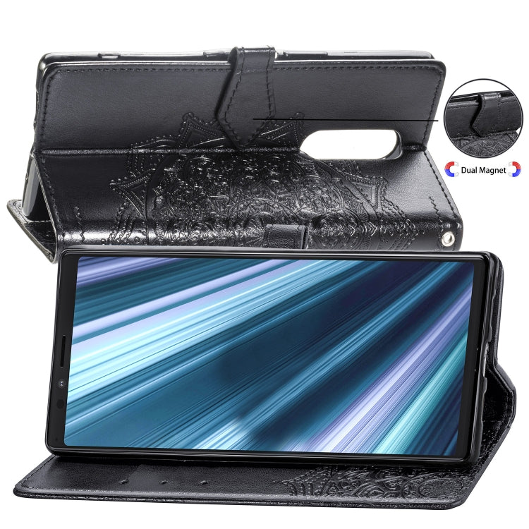 For Sony Xperia 1 Embossed Mandala Pattern PC + TPU Horizontal Flip Leather Case with Holder & Card Slots