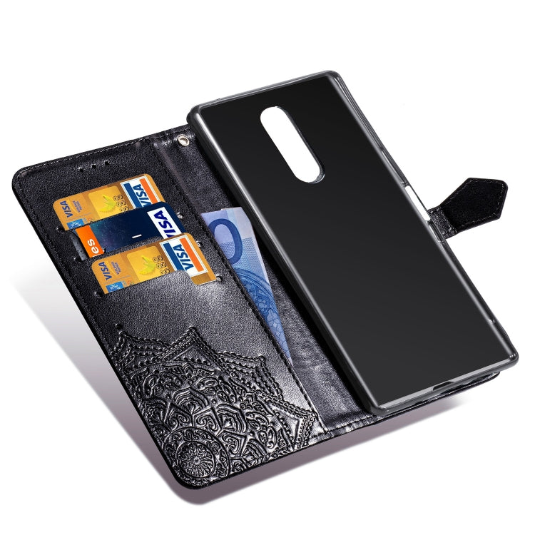 For Sony Xperia 1 Embossed Mandala Pattern PC + TPU Horizontal Flip Leather Case with Holder & Card Slots