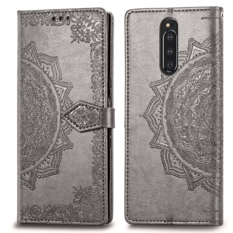 For Sony Xperia 1 Embossed Mandala Pattern PC + TPU Horizontal Flip Leather Case with Holder & Card Slots