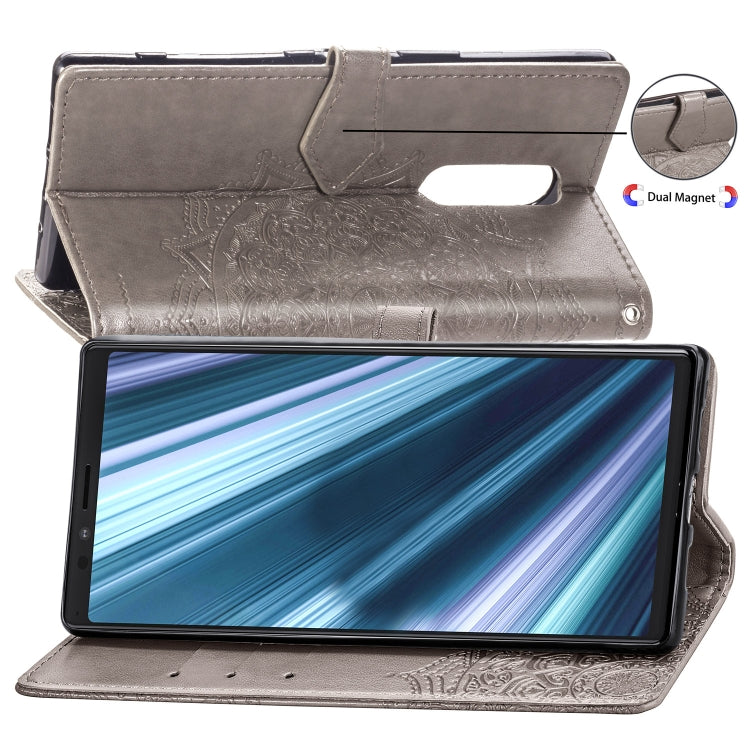 For Sony Xperia 1 Embossed Mandala Pattern PC + TPU Horizontal Flip Leather Case with Holder & Card Slots