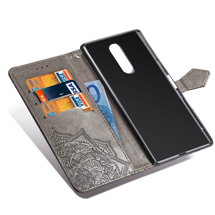 For Sony Xperia 1 Embossed Mandala Pattern PC + TPU Horizontal Flip Leather Case with Holder & Card Slots