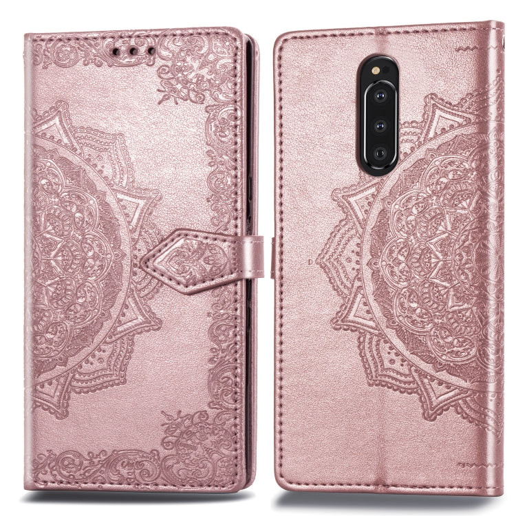 For Sony Xperia 1 Embossed Mandala Pattern PC + TPU Horizontal Flip Leather Case with Holder & Card Slots
