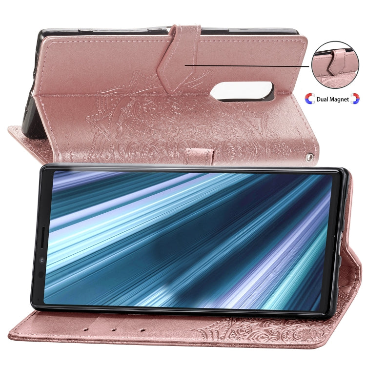 For Sony Xperia 1 Embossed Mandala Pattern PC + TPU Horizontal Flip Leather Case with Holder & Card Slots