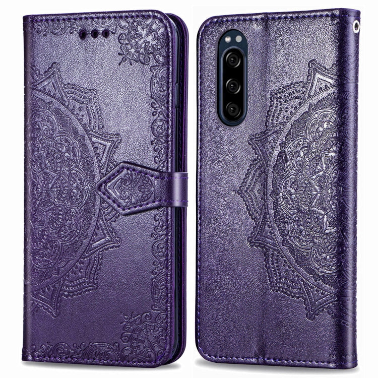 For Sony Xperia 5 Embossed Mandala Pattern PC + TPU Horizontal Flip Leather Case with Holder & Card Slots