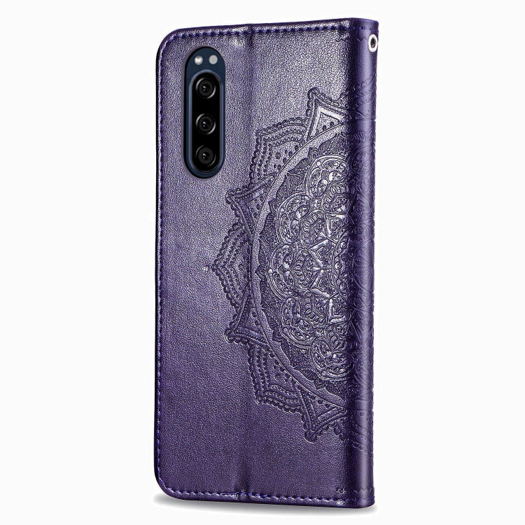 For Sony Xperia 5 Embossed Mandala Pattern PC + TPU Horizontal Flip Leather Case with Holder & Card Slots