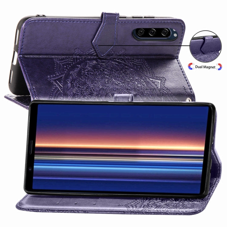 For Sony Xperia 5 Embossed Mandala Pattern PC + TPU Horizontal Flip Leather Case with Holder & Card Slots