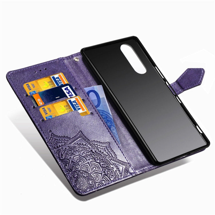 For Sony Xperia 5 Embossed Mandala Pattern PC + TPU Horizontal Flip Leather Case with Holder & Card Slots