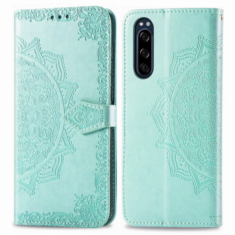 For Sony Xperia 5 Embossed Mandala Pattern PC + TPU Horizontal Flip Leather Case with Holder & Card Slots