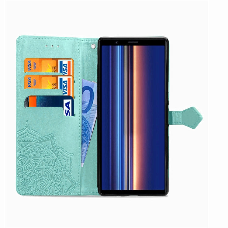 For Sony Xperia 5 Embossed Mandala Pattern PC + TPU Horizontal Flip Leather Case with Holder & Card Slots
