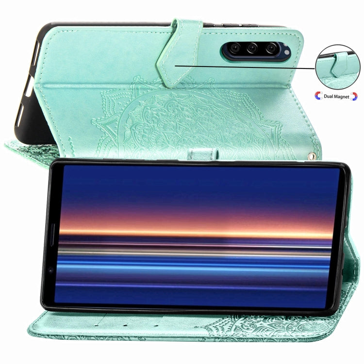 For Sony Xperia 5 Embossed Mandala Pattern PC + TPU Horizontal Flip Leather Case with Holder & Card Slots