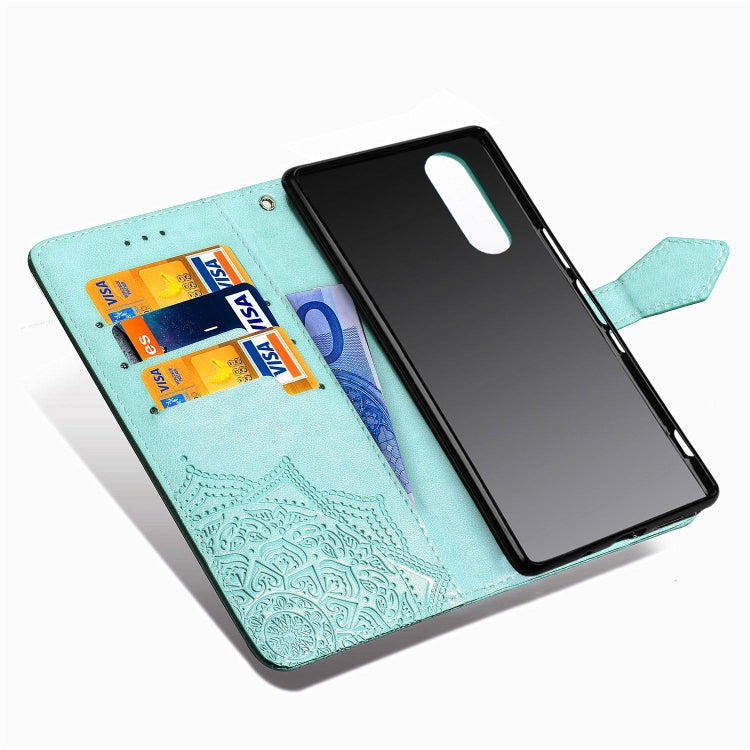 For Sony Xperia 5 Embossed Mandala Pattern PC + TPU Horizontal Flip Leather Case with Holder & Card Slots