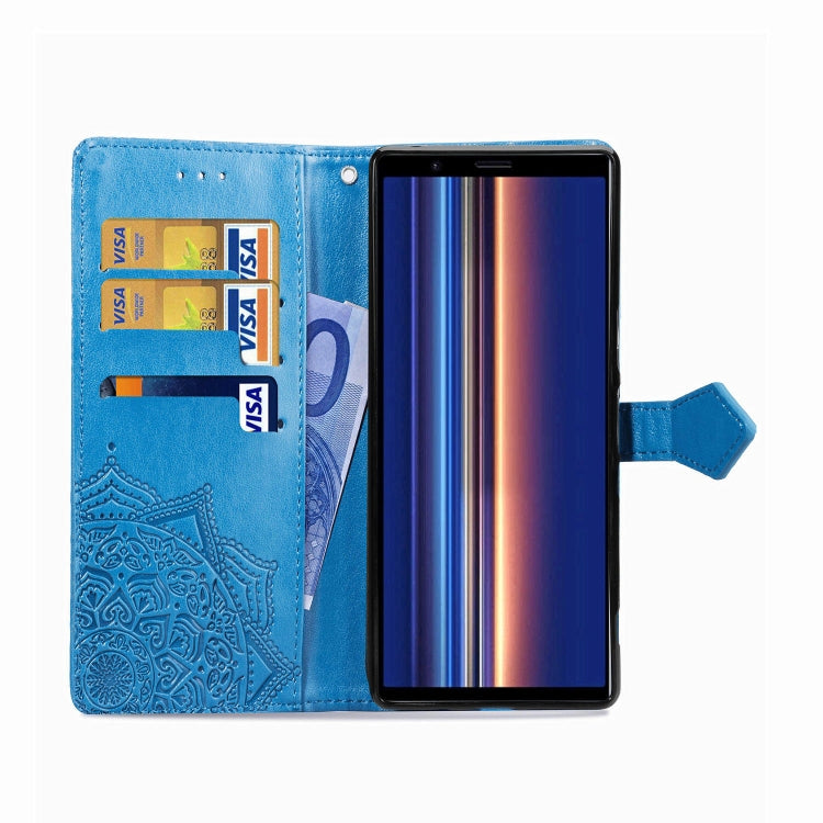 For Sony Xperia 5 Embossed Mandala Pattern PC + TPU Horizontal Flip Leather Case with Holder & Card Slots