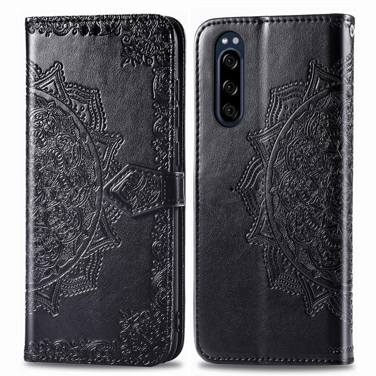For Sony Xperia 5 Embossed Mandala Pattern PC + TPU Horizontal Flip Leather Case with Holder & Card Slots