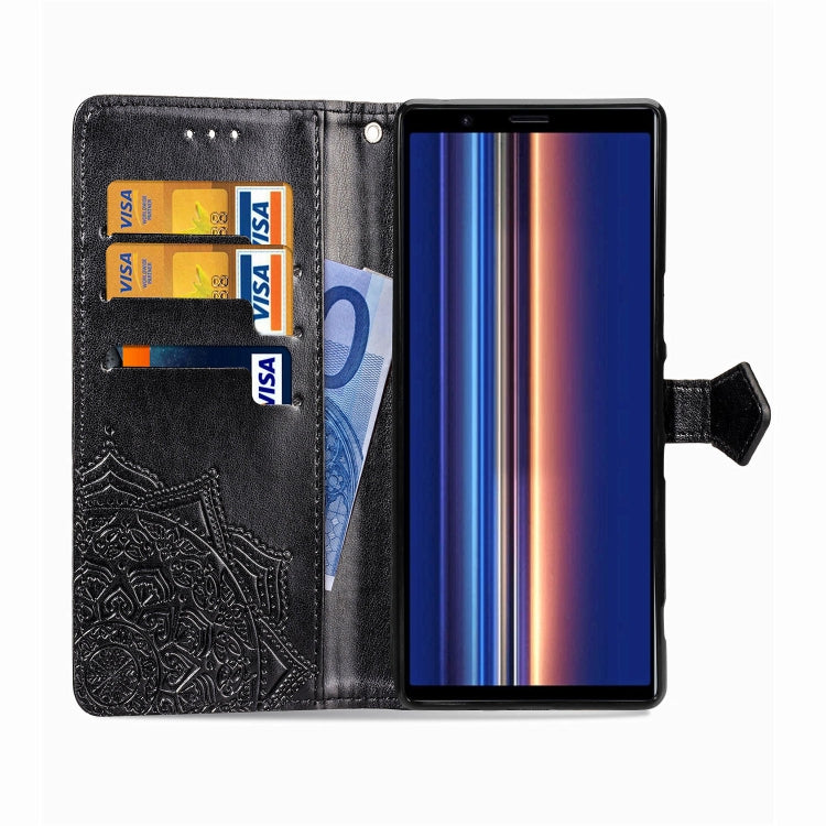 For Sony Xperia 5 Embossed Mandala Pattern PC + TPU Horizontal Flip Leather Case with Holder & Card Slots