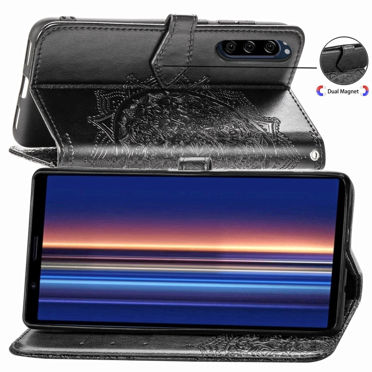 For Sony Xperia 5 Embossed Mandala Pattern PC + TPU Horizontal Flip Leather Case with Holder & Card Slots