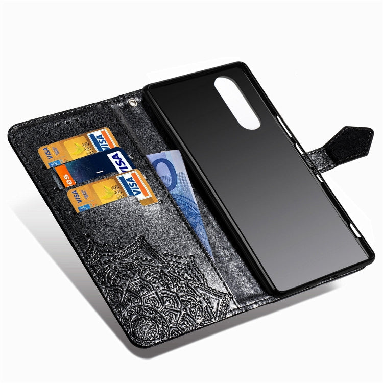 For Sony Xperia 5 Embossed Mandala Pattern PC + TPU Horizontal Flip Leather Case with Holder & Card Slots