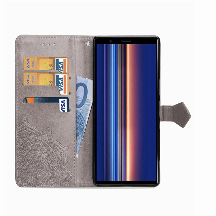 For Sony Xperia 5 Embossed Mandala Pattern PC + TPU Horizontal Flip Leather Case with Holder & Card Slots