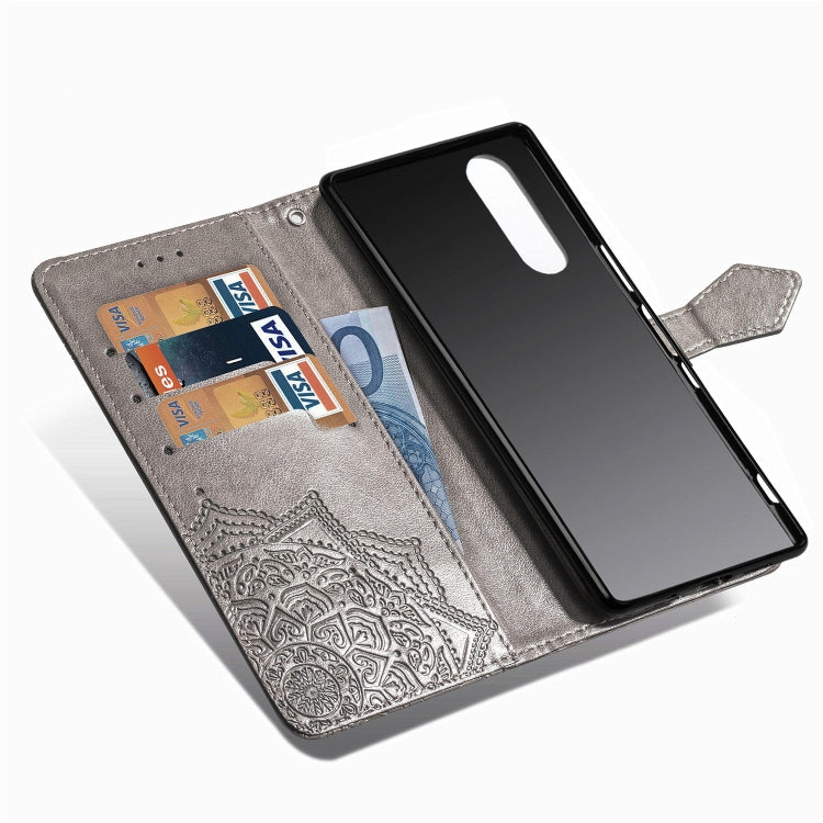 For Sony Xperia 5 Embossed Mandala Pattern PC + TPU Horizontal Flip Leather Case with Holder & Card Slots