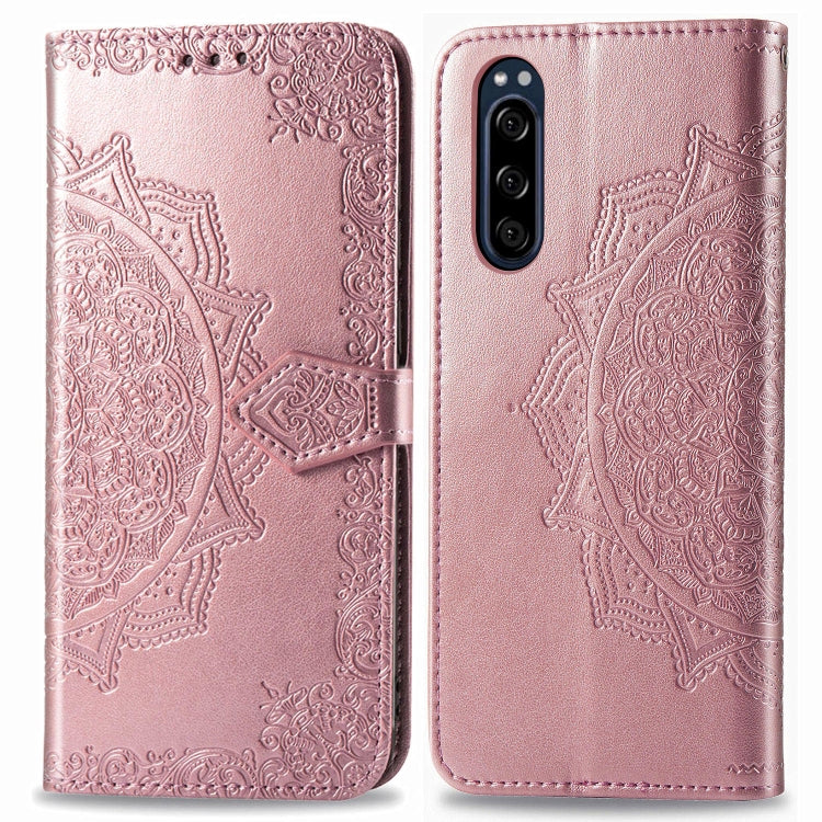 For Sony Xperia 5 Embossed Mandala Pattern PC + TPU Horizontal Flip Leather Case with Holder & Card Slots