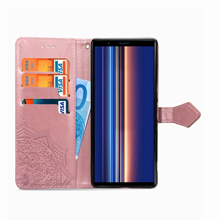 For Sony Xperia 5 Embossed Mandala Pattern PC + TPU Horizontal Flip Leather Case with Holder & Card Slots