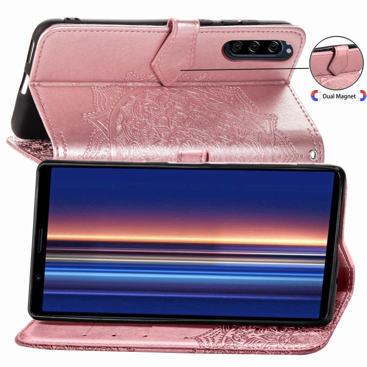 For Sony Xperia 5 Embossed Mandala Pattern PC + TPU Horizontal Flip Leather Case with Holder & Card Slots