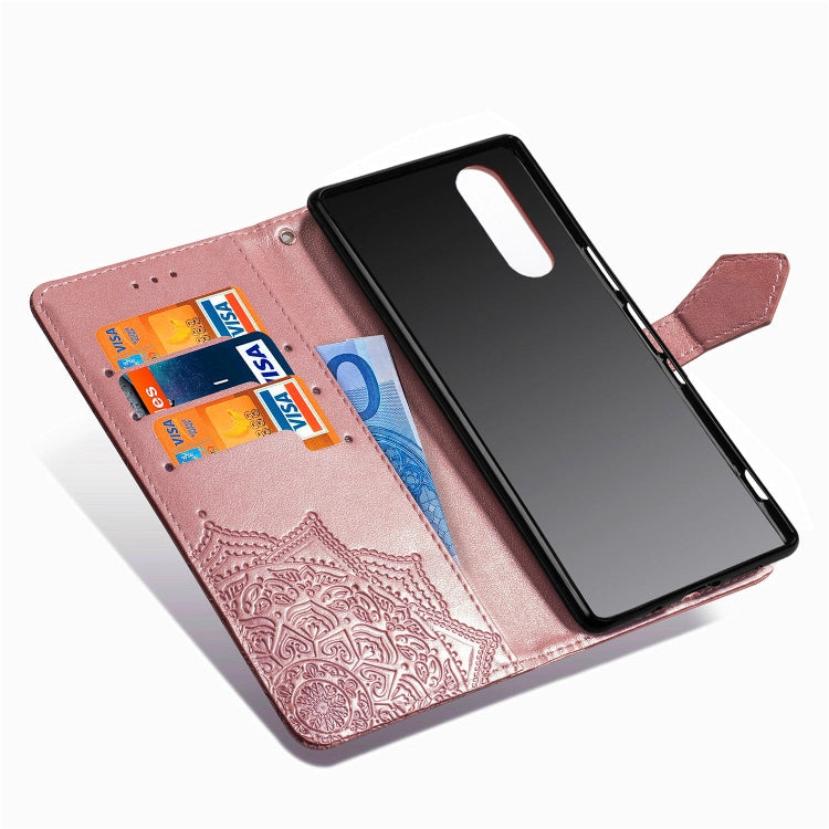 For Sony Xperia 5 Embossed Mandala Pattern PC + TPU Horizontal Flip Leather Case with Holder & Card Slots