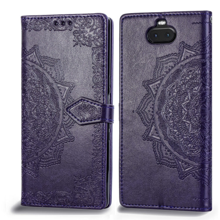 For Sony Xperia 10 Embossed Mandala Pattern PC + TPU Horizontal Flip Leather Case with Holder & Card Slots