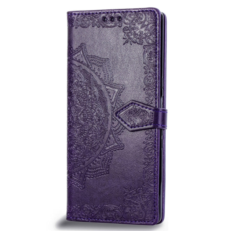 For Sony Xperia 10 Embossed Mandala Pattern PC + TPU Horizontal Flip Leather Case with Holder & Card Slots