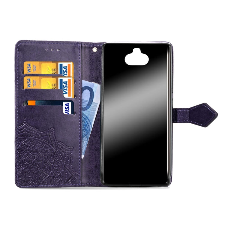 For Sony Xperia 10 Embossed Mandala Pattern PC + TPU Horizontal Flip Leather Case with Holder & Card Slots