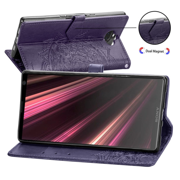 For Sony Xperia 10 Embossed Mandala Pattern PC + TPU Horizontal Flip Leather Case with Holder & Card Slots