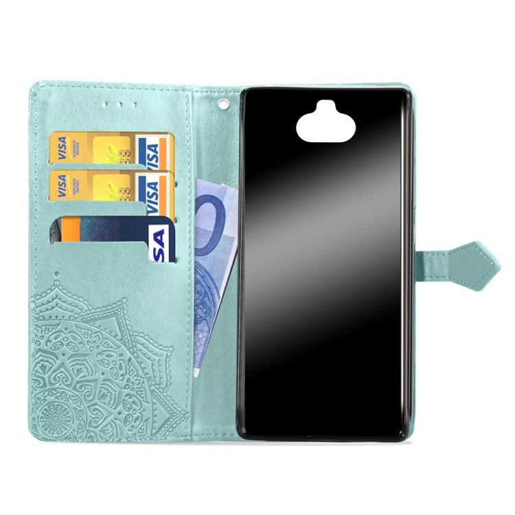 For Sony Xperia 10 Embossed Mandala Pattern PC + TPU Horizontal Flip Leather Case with Holder & Card Slots