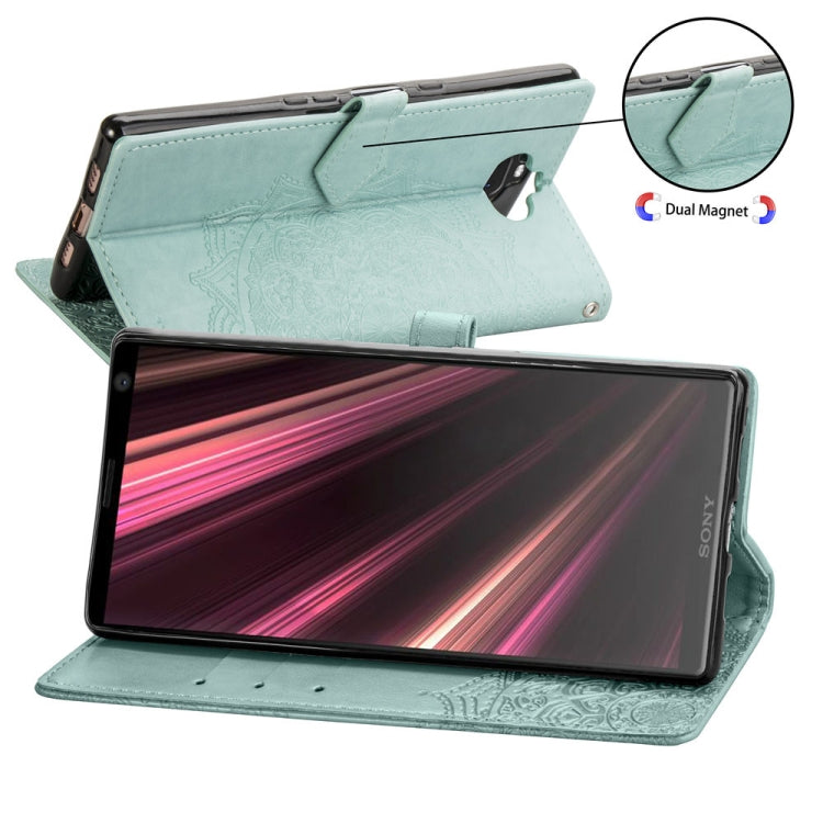 For Sony Xperia 10 Embossed Mandala Pattern PC + TPU Horizontal Flip Leather Case with Holder & Card Slots