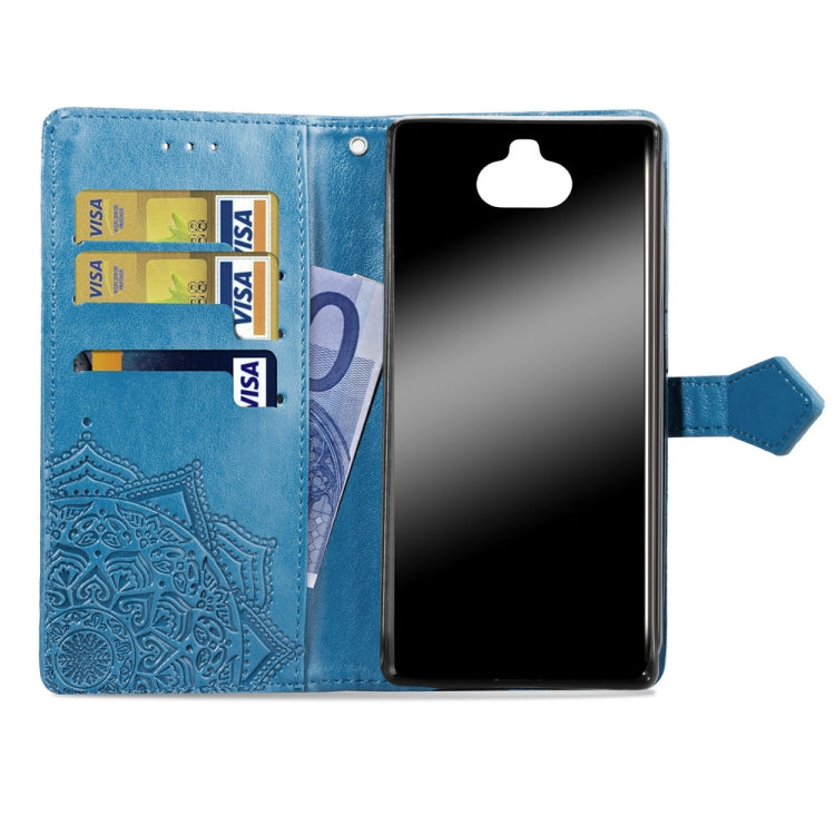 For Sony Xperia 10 Embossed Mandala Pattern PC + TPU Horizontal Flip Leather Case with Holder & Card Slots
