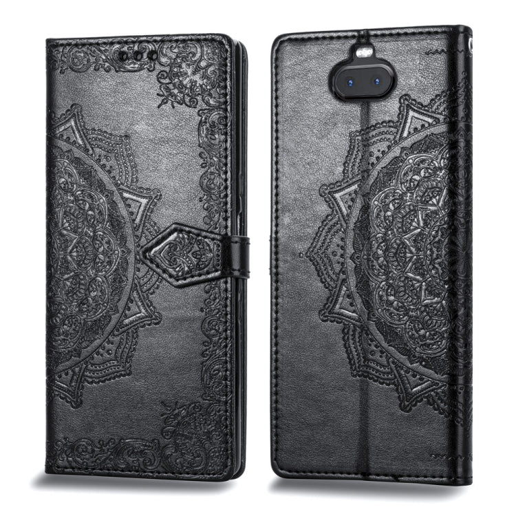 For Sony Xperia 10 Embossed Mandala Pattern PC + TPU Horizontal Flip Leather Case with Holder & Card Slots
