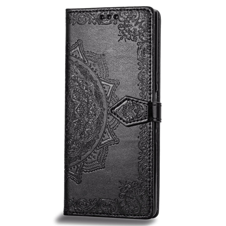 For Sony Xperia 10 Embossed Mandala Pattern PC + TPU Horizontal Flip Leather Case with Holder & Card Slots