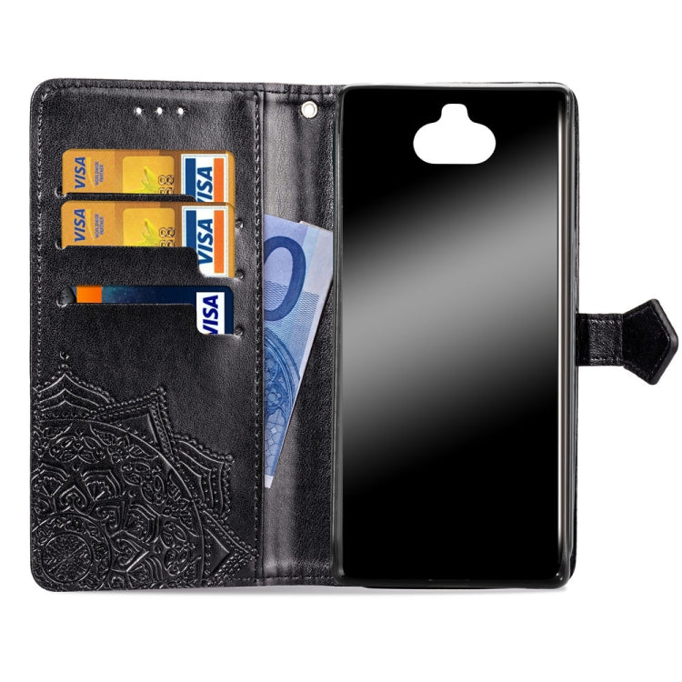 For Sony Xperia 10 Embossed Mandala Pattern PC + TPU Horizontal Flip Leather Case with Holder & Card Slots