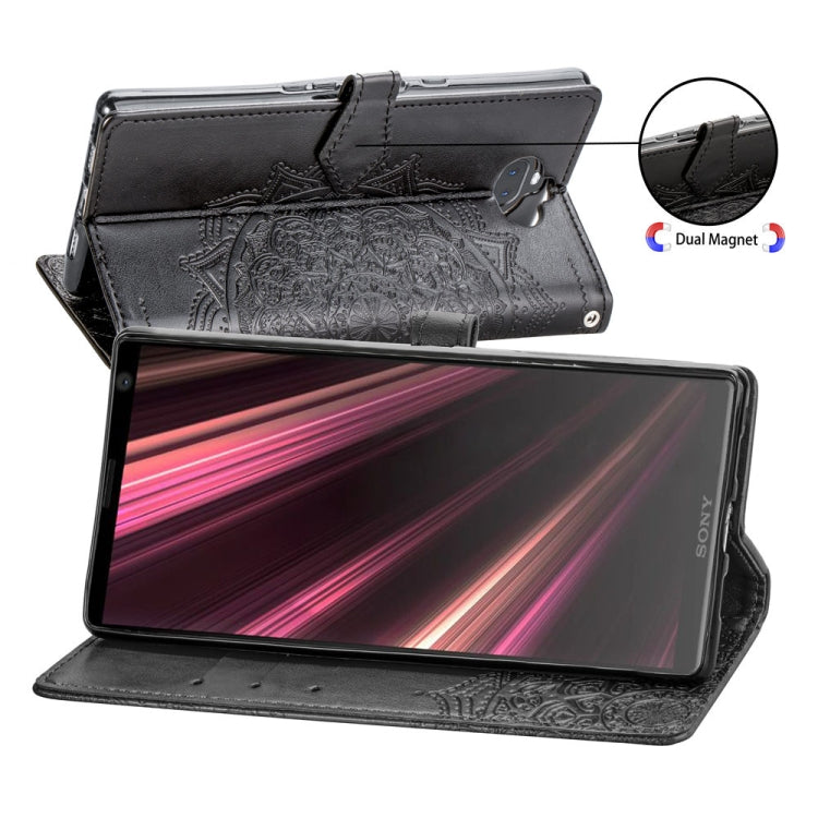 For Sony Xperia 10 Embossed Mandala Pattern PC + TPU Horizontal Flip Leather Case with Holder & Card Slots