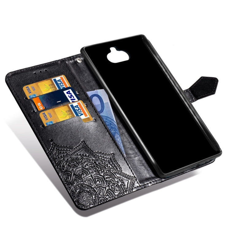 For Sony Xperia 10 Embossed Mandala Pattern PC + TPU Horizontal Flip Leather Case with Holder & Card Slots