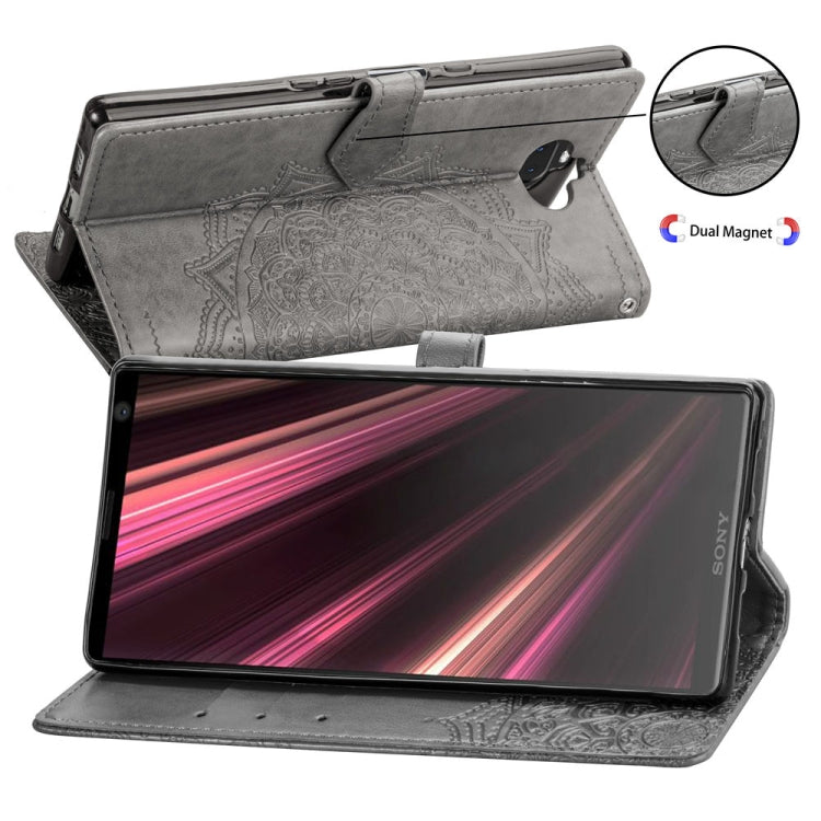 For Sony Xperia 10 Embossed Mandala Pattern PC + TPU Horizontal Flip Leather Case with Holder & Card Slots