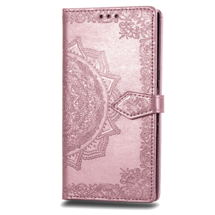 For Sony Xperia 10 Embossed Mandala Pattern PC + TPU Horizontal Flip Leather Case with Holder & Card Slots