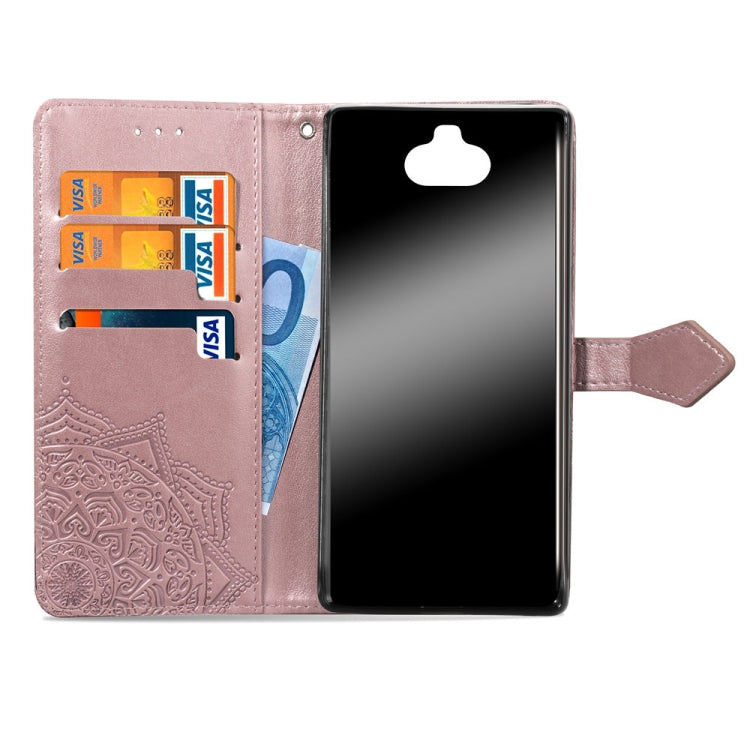 For Sony Xperia 10 Embossed Mandala Pattern PC + TPU Horizontal Flip Leather Case with Holder & Card Slots
