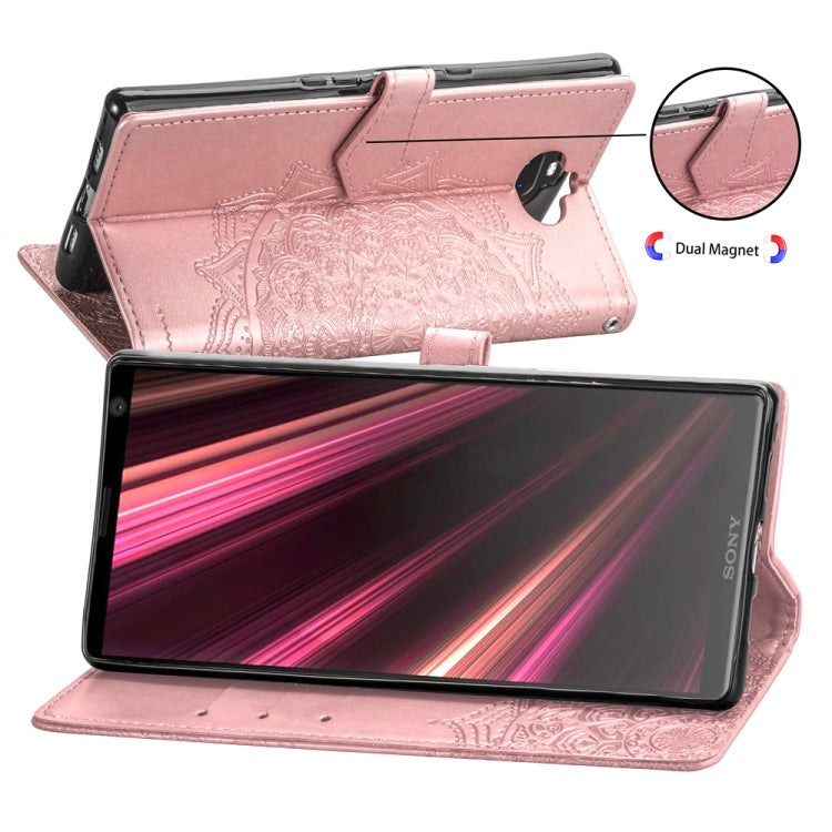 For Sony Xperia 10 Embossed Mandala Pattern PC + TPU Horizontal Flip Leather Case with Holder & Card Slots