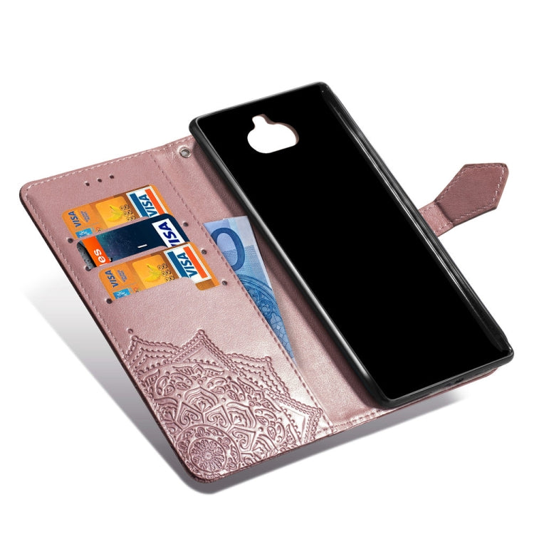 For Sony Xperia 10 Embossed Mandala Pattern PC + TPU Horizontal Flip Leather Case with Holder & Card Slots