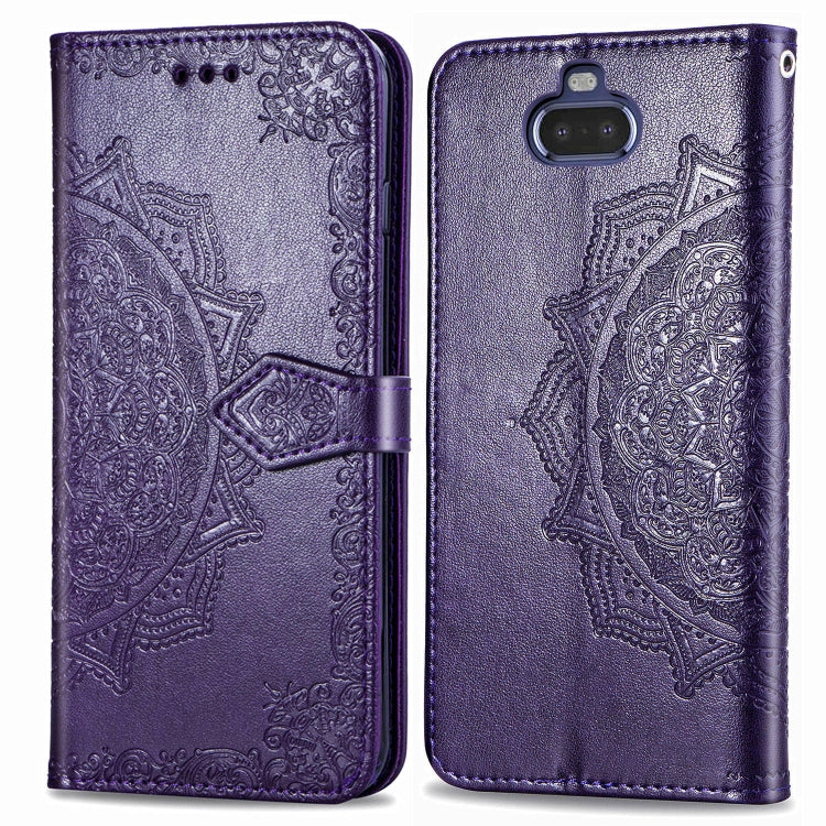 For Sony Xperia 20 Embossed Mandala Pattern PC + TPU Horizontal Flip Leather Case with Holder & Card Slots