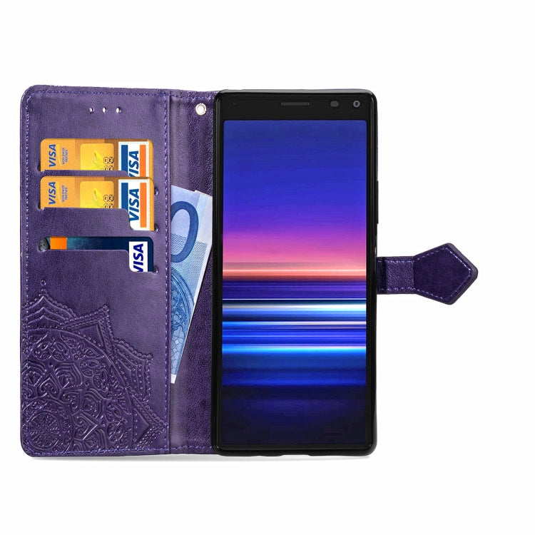 For Sony Xperia 20 Embossed Mandala Pattern PC + TPU Horizontal Flip Leather Case with Holder & Card Slots